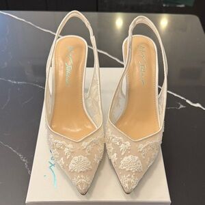Betsey Johnson Ivory Embellished Slingback Heels